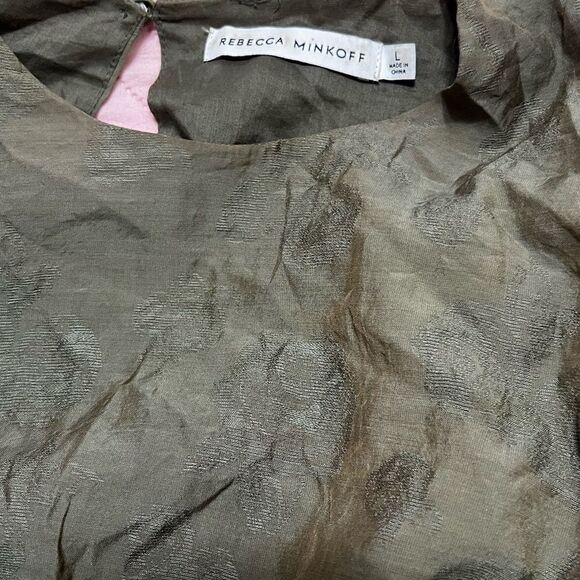 Rebecca Minkoff Geneva Smocked
Puff Sleeve Dress in Army Green large midi - Picture 13 of 16